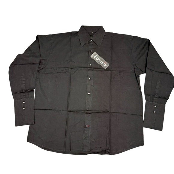 Vintage Illusionz Men's Black Long Sleeve Button‎ Up Dress Shirt Size 6XL - Picture 2 of 6